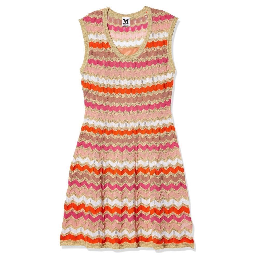 MISSONI PINK/ORANGE/ GOLD/TAN METALLIC SLEEVELESS ZIG ZAG KNIT DRESS‎ B18
